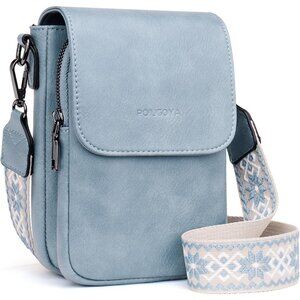Womens A-light Blue Leather Purses Imported Magnetic Snap Crossbody Zipper Bag
